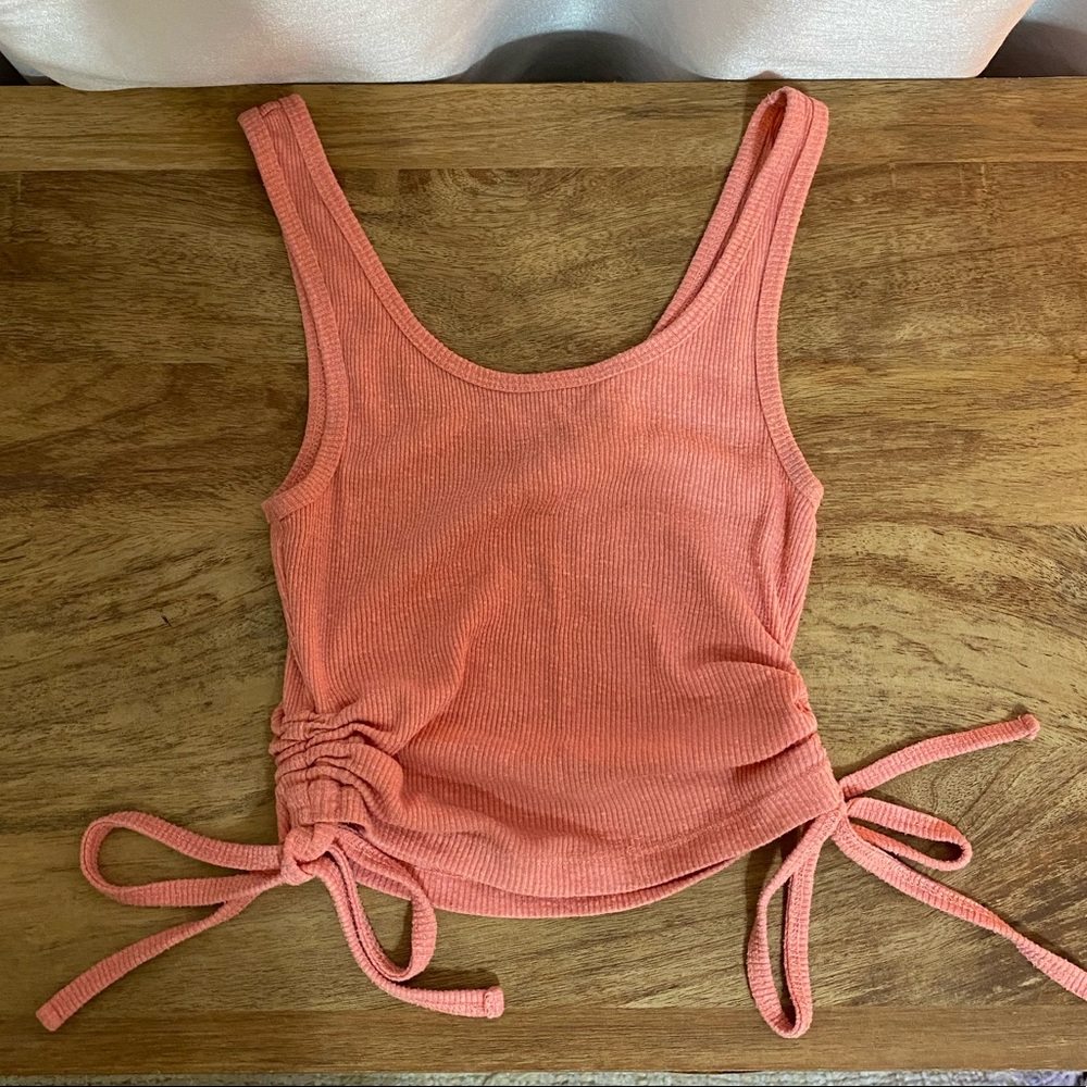 cropped pink side tie tank top